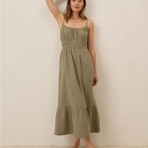 Pact Khaki Green Coastal Double Gauze Cami Maxi Dress
